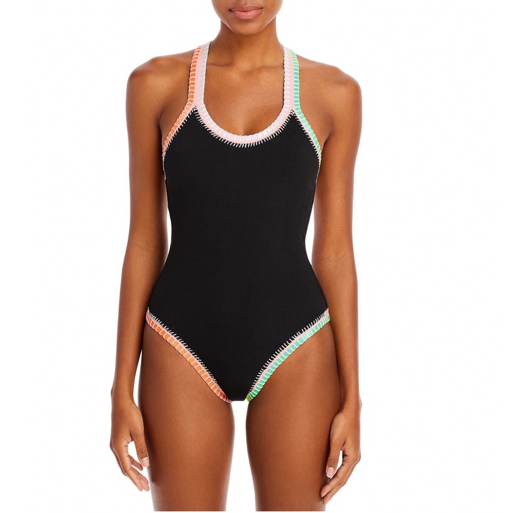 Platinum inspired Solange Ferrarini Crochet Trim Swimsuit Black One Piece Small